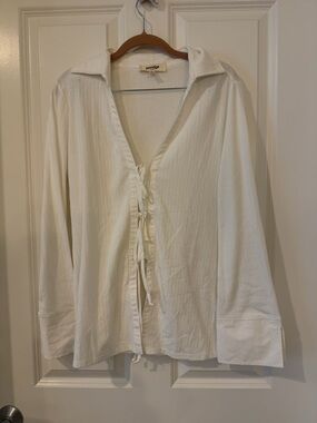 Porridge Cotton Cream Tie-Front Long Sleeve Top